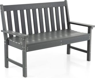 Costway Costway Banco Madera De Hdpe, Banco Jardin Exterior, 2 Plazas, Respaldo Y Reposabrazos, 132 X 65 X 91 Cm, Terraza Balc&oacute;n Patio, Gris