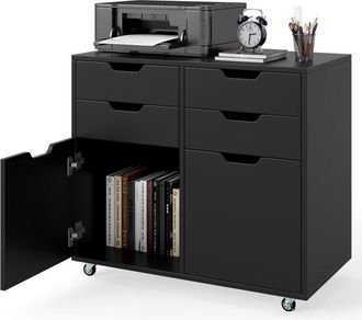 Costway 4 Drawer Dresser Chest Mobile Storage Cabinet w/Universal Wheels-Black