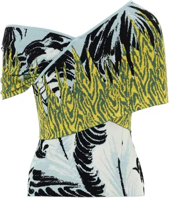 Bottega Veneta Womens Embroidered Jacquard Blouse Yellow Viscose Nylon Elastane