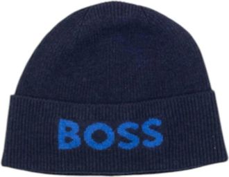 HUGO BOSS Print Patroon Wolmix Muts - Heren - Hoeden - Blauw - ONE Size - Wol - Accessoires