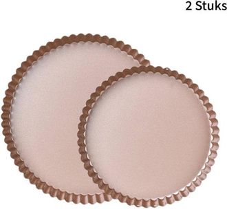 OEM 2 Moldes Para Hornear De Acero Al Carbono Color Oro - Con Borde - Para Pasteles Y Pizzas - Revestimiento Antiadherente - 26,2 Cm + 21,8 Cm