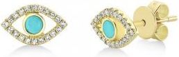 Allurez Turquoise & Diamond Evil Eye Stud Earrings 14k Yellow Gold (0.26ct)