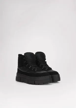 Pajar Womens Harper Mid Lea Grip Winter Boots In Black