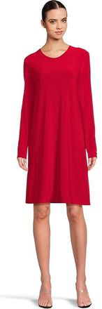 Norma Kamali Long Sleeve Crew Dress To Knee Womens Dress Tiger Red : MD (Womens 6), Polyester/Spandex