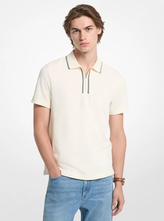 Michael Kors Textured Stretch Cotton Zip-Up Polo Shirt