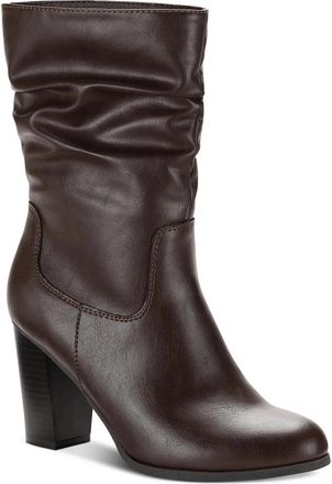Style & Co. Womens Style & Co Saraa Boots Brown Faux Leather Block Heel Mid-Calf RHS7099