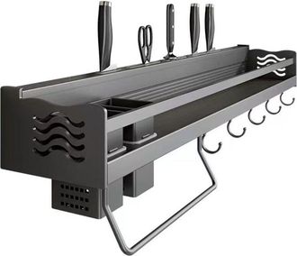 OEM Estante Para Especias De Pared Sin Necesidad De Taladrar - 6 Ganchos Extra&iacute;bles - Dimensiones 14 X 40 Cm - Almacenamiento Optimizado En La Cocina