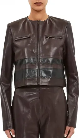 Ulla Johnson Callisto Leather Shirt Jacket In Mahogany Colorblock