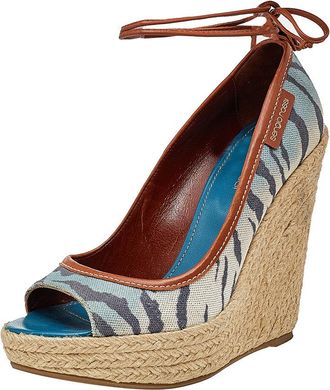 Sergio Rossi Multicolor Printed Canvas And Leather Espadrille Platform Wedge Pumps
