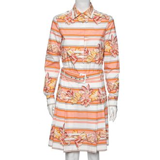 Ferragamo Multicolor Printed Cotton Belted Long Sleeve Shirt Dress
