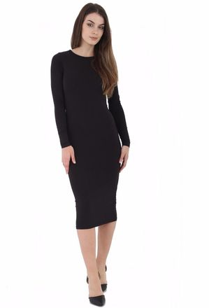 ZEE FASHION Womens Ladies Celebrity Inspired Long Sleeve Bodycon Midi Calf Length Dress - Normal and Big Sizes (S/M (8-10), Black)