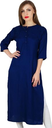 Bimba Women Blue Solid Rayon Kurta Kurti 3/4 Sleeve Casual Formal Tunic Blouse