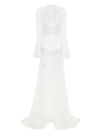 Miau by Clara Rotescu lace flared maxi dress - White