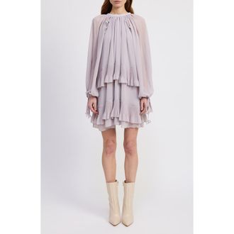 En Saison Nicolette Tiered Ruffle Long Sleeve Trapeze Dress in Lavender at Nordstrom Rack, Size X-Small