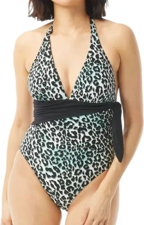 Carmen Marc Valvo Scarf Tie V-Neck Halter One Piece Swimsuit In Black
