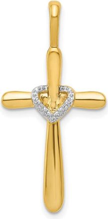 Diamond2Deal 14k Yellow Gold 1/10 carat Diamond Cross with Heart Pendant