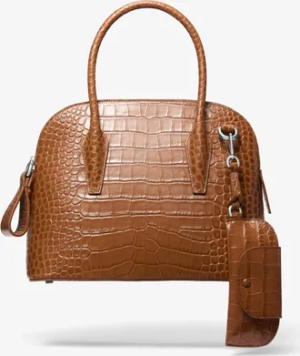 Michael Kors Kaitlin Medium Crocodile Embossed Leather Satchel