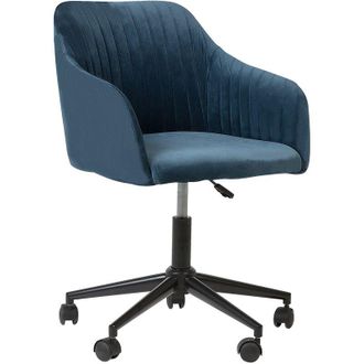 Beliani Beliani - Silla De Oficina De Terciopelo Azul Marino Negro Giratoria Altura Acolchado Venice