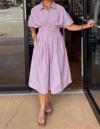 Bishop + Young Maude Waist Detail Shirtdress In Petal Stripe