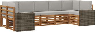 vidaXL Conjunto De Sof&aacute;s De Exterior 7 Uds. Natural Y Gris Claro Vidaxl