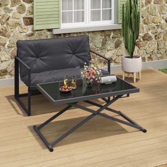IDMarket Olie Mesa De Jard&iacute;n Rectangular Elevable De 100 Cm De Metal Gris Antracita Y Tablero Gris
