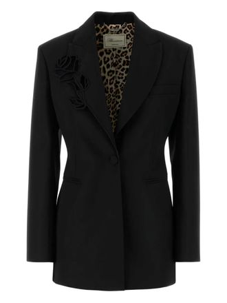 Blumarine rose-embellished wool blazer - Black