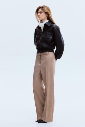 H&M Belted Tailored Trousers in Beige at Nordstrom, Size 14