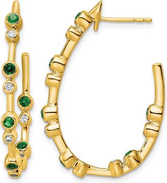 Diamond2Deal 14k Yellow Gold 1/5 ct Lab Grown Diamond and Emerald Hoop Earrings VS Clarity, D-E Color