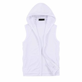 Generic DENGJIAMY Hooded Tank Top Men Plus Size Full Zipper Workout Hoodie Sports Summer Undershirt Sleeveless Tee Mens Sleeveless Shirts (White, 3XL)