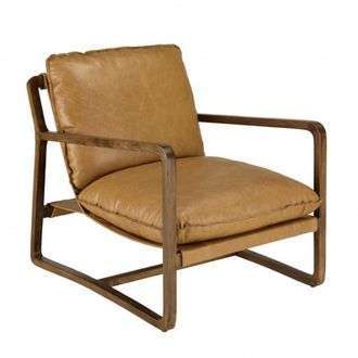 Macabane Sill&oacute;n reclinable de cuero marr&oacute;n co&ntilde;ac con estructura de madera