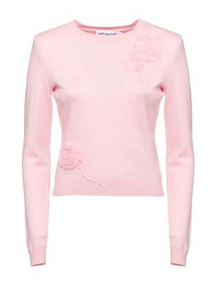 Self Portrait Pink Flower Lace Sweater