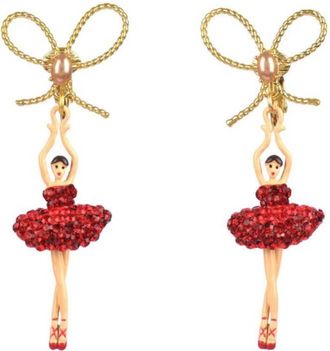 Les N&eacute;r&eacute;ides Pas De Deux Lux Ballerina Knot Red Earrings
