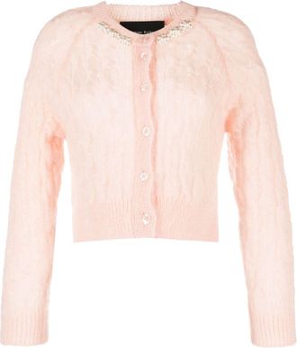 Simone Rocha beaded cable knit cardigan - women - Polyamide/Mohair/Wool - S - Pink