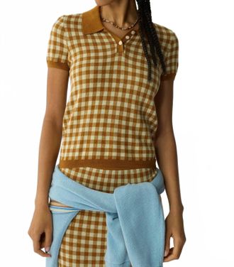 Guest In Residence Gingham Shrunken Polo In Suede/limewash