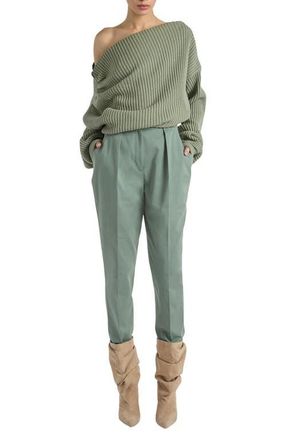Balmain Cotton high-waisted trousers in Green at Nordstrom, Size 34 Eu