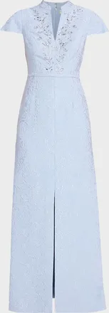 Sachin & Babi Charlotte Beaded Metallic Jacquard Gown