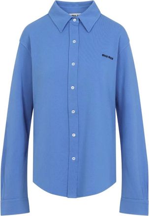 Miu Miu Periwinkle Blauw Katoenen Piquet Shirt - Dames - Blouses & Shirts - Blauw - Maat: M Katoen