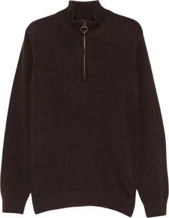 Barbour Holden Half Zip - Heren - Ronde hals truien - Bruin - XL - Wol - Truien & Vesten