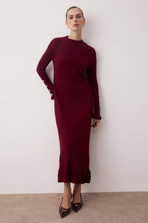 Trendyol Modest Dames Bordeaux Effen Maxi Lang Casual A-lijn Modest Jurken