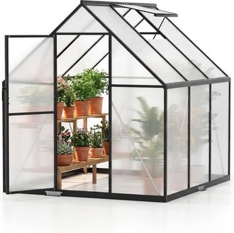 Costway Costway Polycarbonate Greenhouse w/ Adjustable Roof Vent 180 x 180CM Sunroom in Clear | Size: 180 x 180 cm