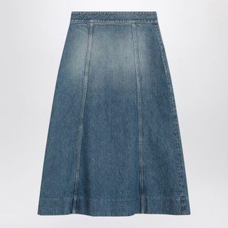 Valentino Womens Washed Denim Midi Skirt - Light Blue Cotton - Size EU 38 (Womens)