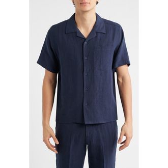 Percival Cuban Linen Camp Shirt in Navy at Nordstrom, Size Xx-Large