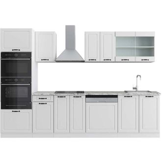 Vicco Mueble De Cocina R-line, Casa De Campo Blanca/blanca, 300 Cm Con Armario Alto, Et M&aacute;rmol