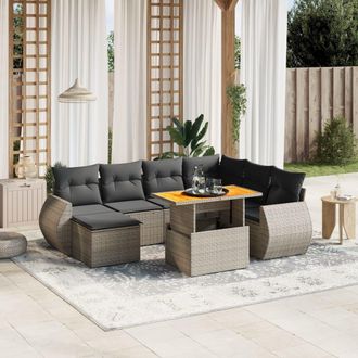 vidaXL Vidaxl - Set De Sof&aacute;s De Jard&iacute;n 8 Pzas Y Cojines Rat&aacute;n Sint&eacute;tico Gris