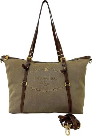 Prada Brown Nylon Leather Shoulder Bag Tote Bag (Pre-Owned)