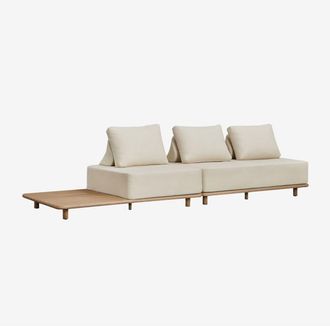 Sklum Sof&aacute; Modular Chaise Longue De 2 Piezas Con Mesa Auxiliar En Acacia Portet Sklum