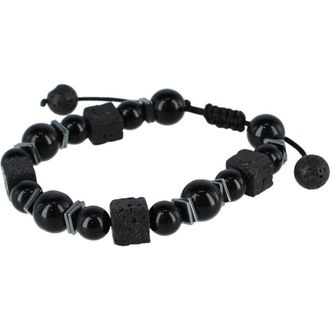 Trafalgar Store Flint Beaded Stone and Metallic Adjustable Bracelet in Black at Nordstrom