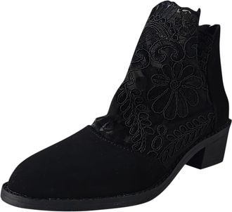 Generic Womens Suede Ankle Boots for Autumn Winter Fashion Back Zipper Closure Breathable Mesh Hollowed Out Design Comfortable Footwear (Black, 6.5)