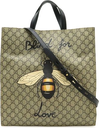 Gucci Beige Black Khaki Yellow Gg Supreme Shoulder Bag Tote Bag (Pre-Owned)