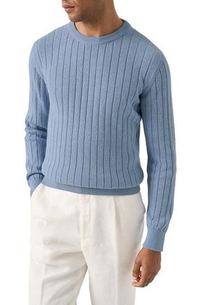 Eton Rib Knit Cotton Crewneck Sweater in Light Blue at Nordstrom, Size Xx-Large
